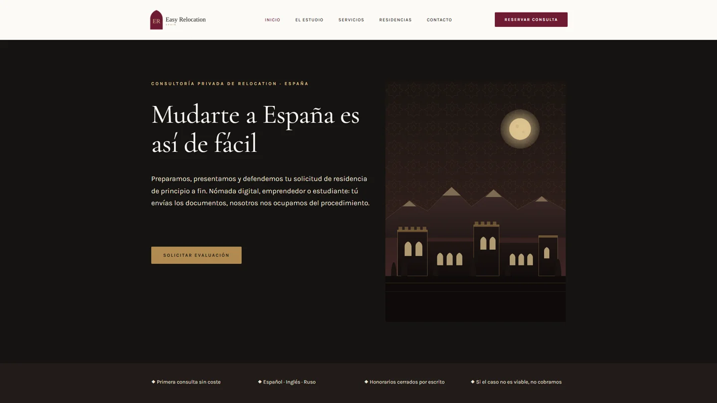 Portada de la web de Easy Relocation Spain